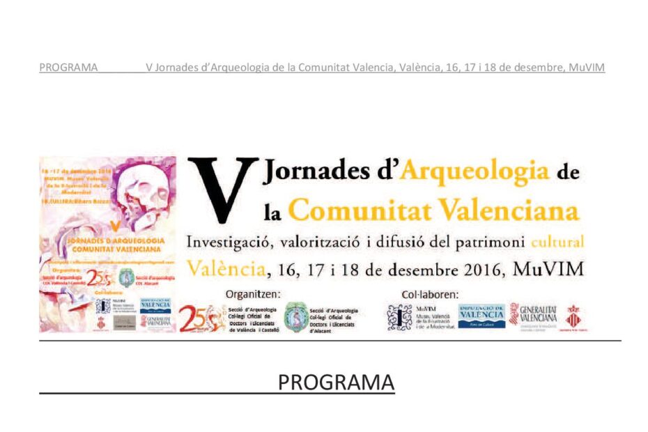 Programa. V Jornades dArqueologia CV 1