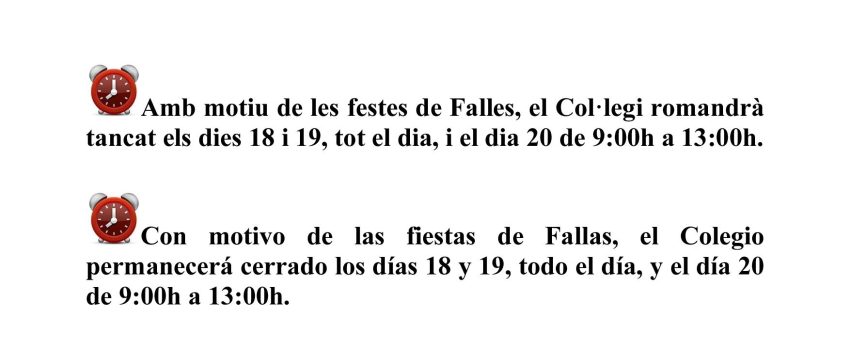 horario fallas